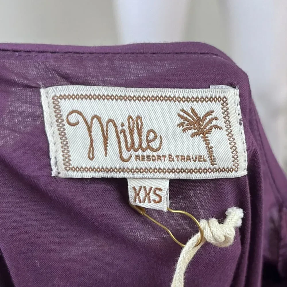 Mille Gemma Women Size XXS Purple Peasant Cotton Pullover Tiered Midi NEW Dress